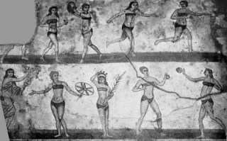 Bikini-girls-of- Roman-villa-del-Casale-near-Piazza-Armerina,-Ancient-Rome